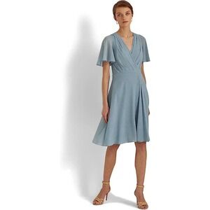 LAUREN Ralph Lauren Flutter Sleeve Georgette Dress Size 12‎ Ashley Blue